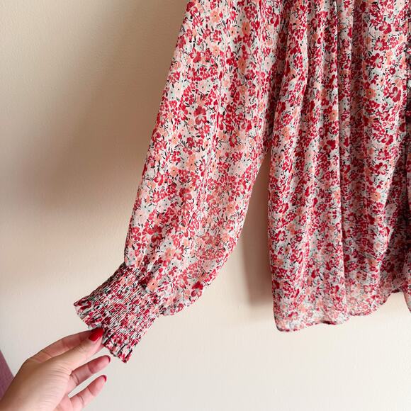 Torrid Red Floral Crinkle Chiffon Smocked Sleeve Blouse - 4X - Picture 3 of 12